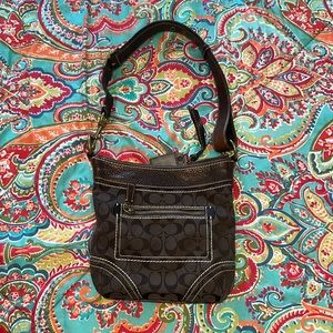 Coach Hand Crafted F061-10402 Signature Hobo Brown Monogram Bag